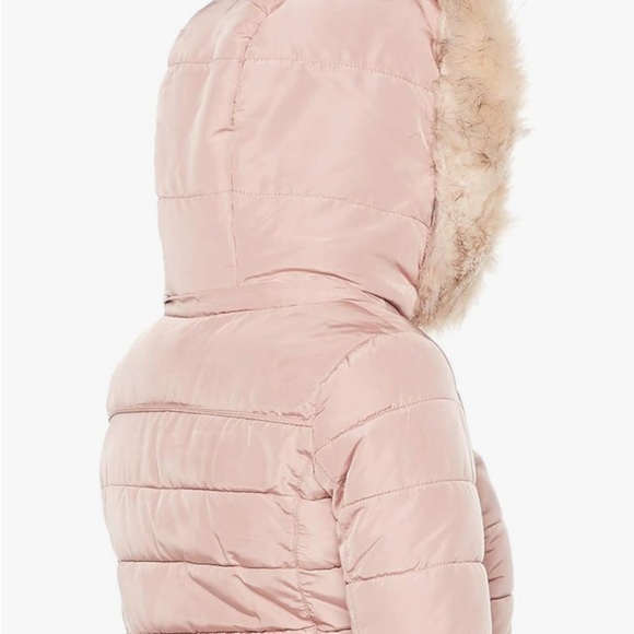 Women's Mauve Puffer Jacket with Faux Fur Trim - Picture 10 of 12
